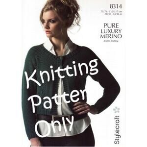 New Stylecraft Pure Luxury Merino Double Knitting 8314 Cardigan Sweater Pattern